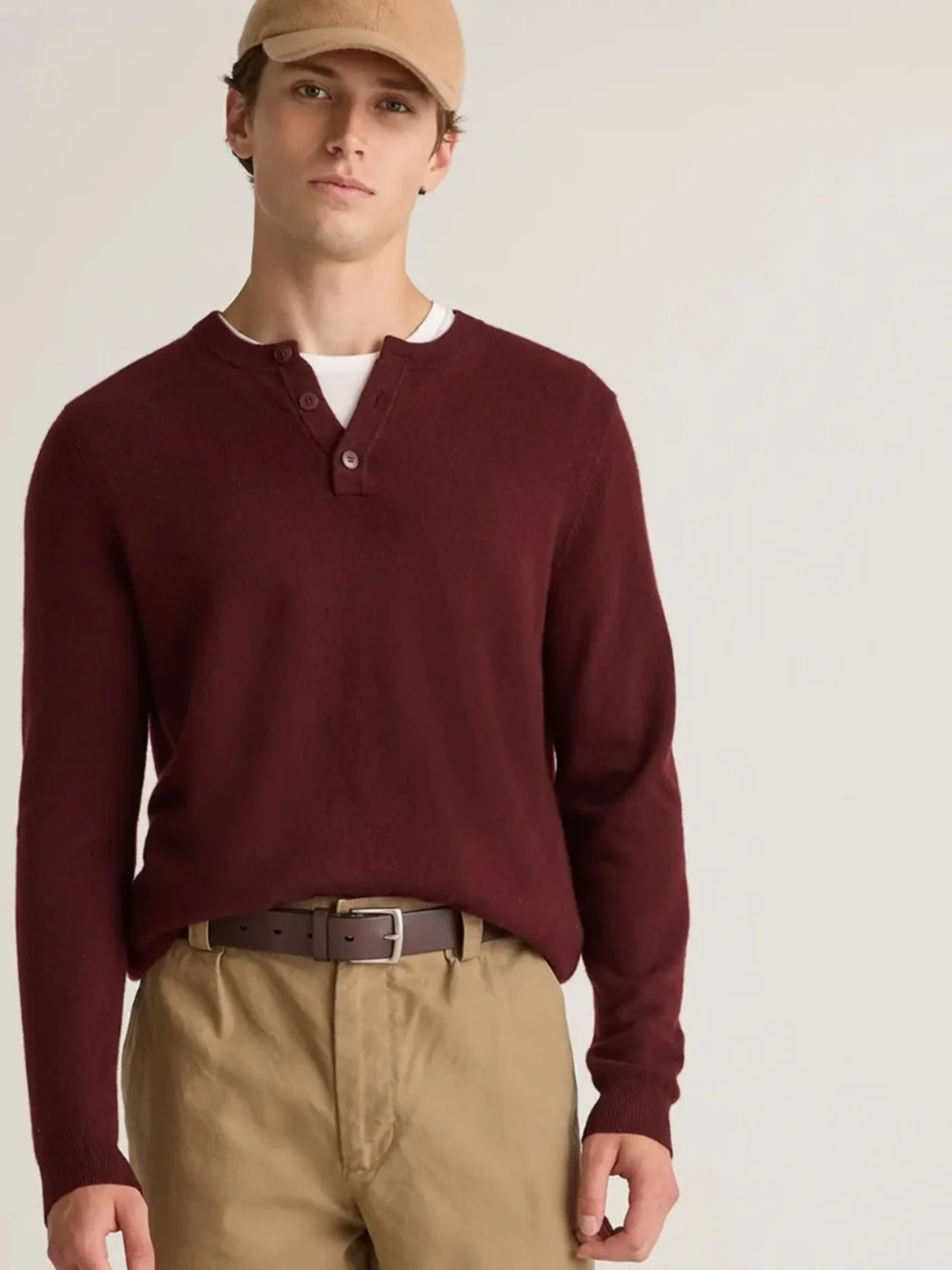 Quince Men's 100% Mongolian Cashmere Burgundy Henley Sweater XL NWOT